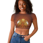 Aker Raglan Cropped T shirt Ancient Egyptian Sunset Gradient, Twin Lion Guardians, and Solar Disc - African Pride