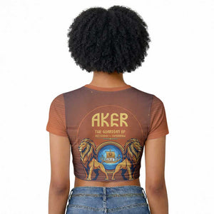 Aker Raglan Cropped T shirt Ancient Egyptian Sunset Gradient, Twin Lion Guardians, and Solar Disc - African Pride