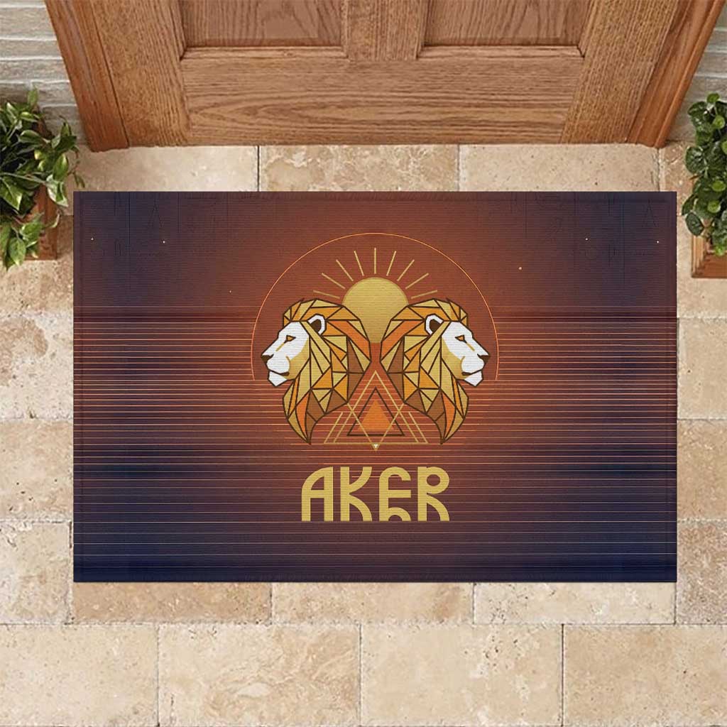 Aker Rubber Doormat Ancient Egyptian Sunset Gradient, Twin Lion Guardians, and Solar Disc - African Pride