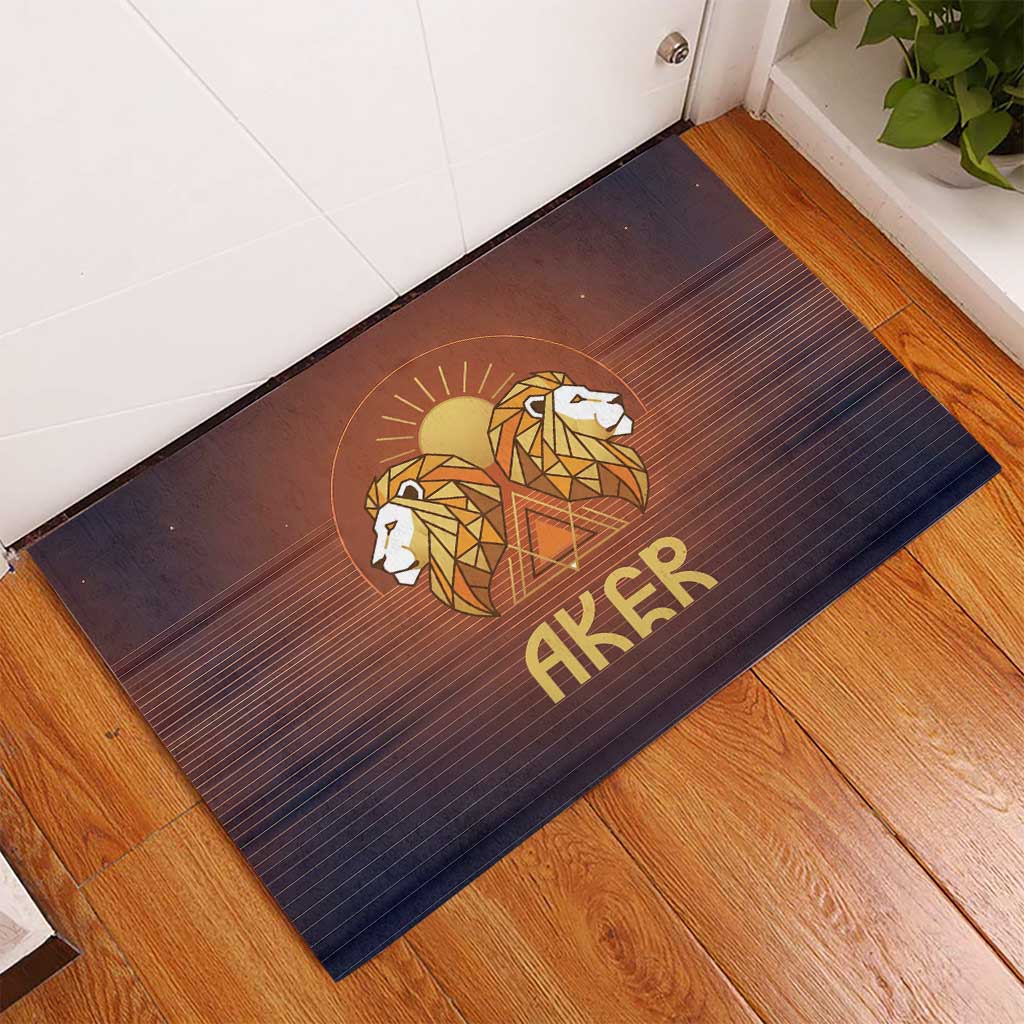 Aker Rubber Doormat Ancient Egyptian Sunset Gradient, Twin Lion Guardians, and Solar Disc - African Pride