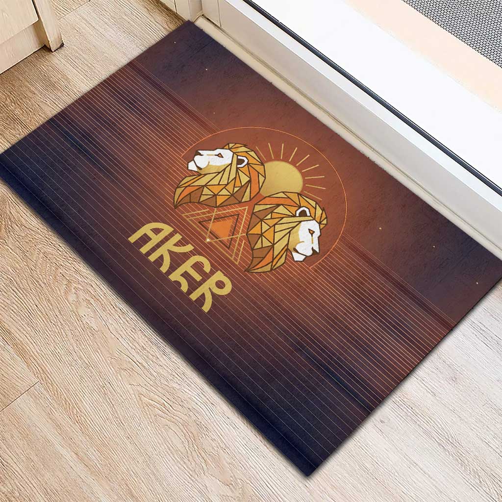 Aker Rubber Doormat Ancient Egyptian Sunset Gradient, Twin Lion Guardians, and Solar Disc - African Pride