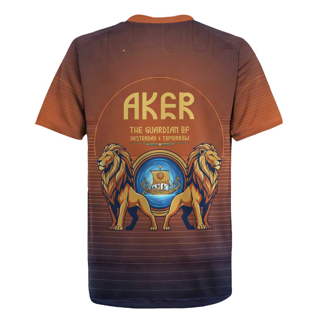 Aker Rugby Jersey Ancient Egyptian Sunset Gradient, Twin Lion Guardians, and Solar Disc - African Pride