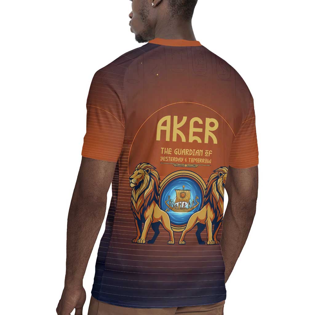 Aker Rugby Jersey Ancient Egyptian Sunset Gradient, Twin Lion Guardians, and Solar Disc - African Pride