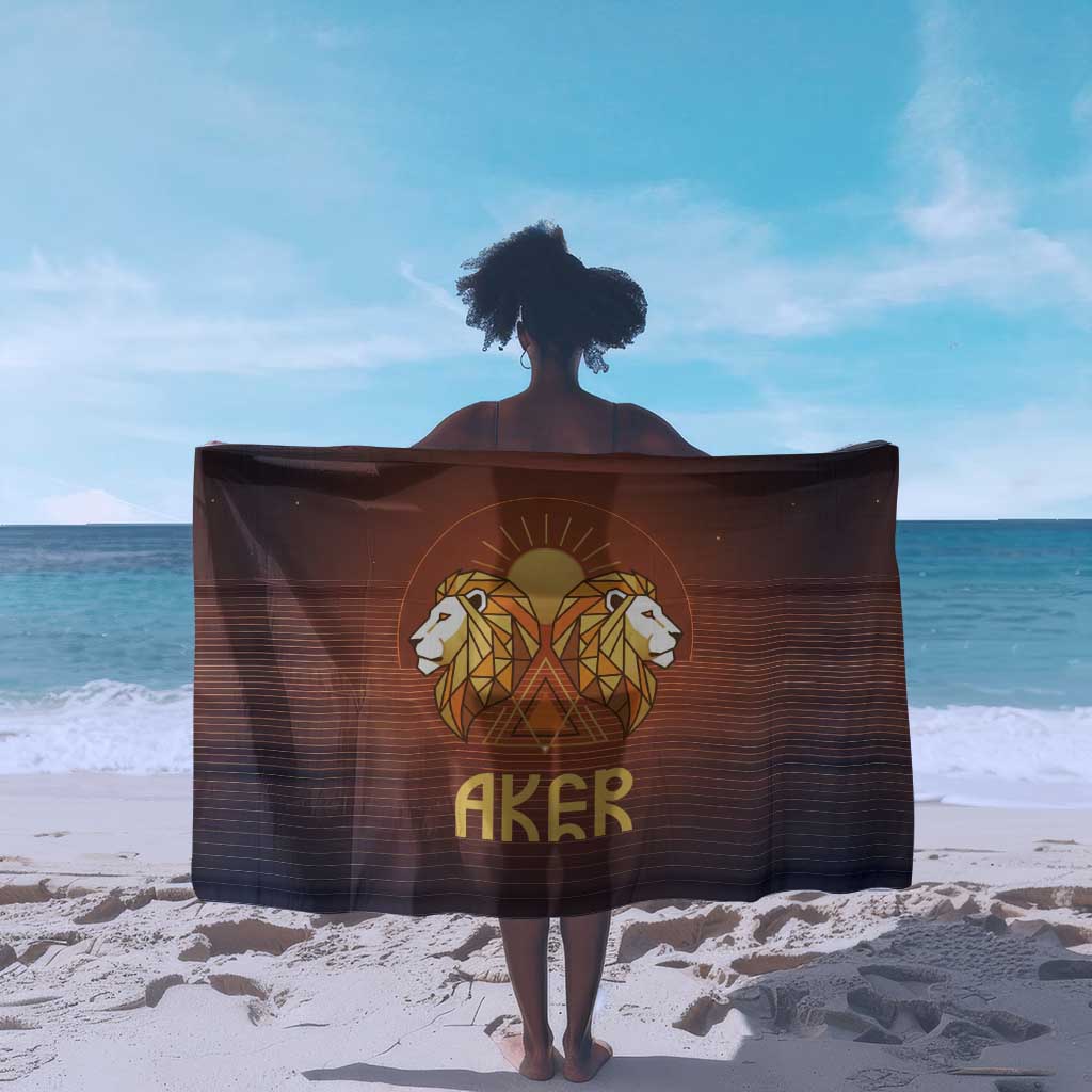 Aker Sarong Ancient Egyptian Sunset Gradient, Twin Lion Guardians, and Solar Disc - African Pride