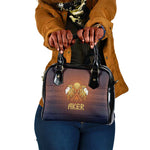Aker Shoulder Handbag Ancient Egyptian Sunset Gradient, Twin Lion Guardians, and Solar Disc - African Pride