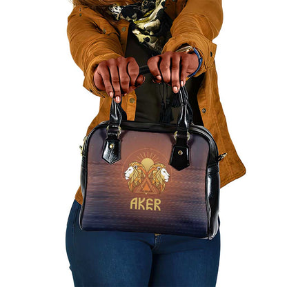 Aker Shoulder Handbag Ancient Egyptian Sunset Gradient, Twin Lion Guardians, and Solar Disc - African Pride