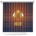 Aker Shower Curtain Ancient Egyptian Sunset Gradient, Twin Lion Guardians, and Solar Disc - African Pride