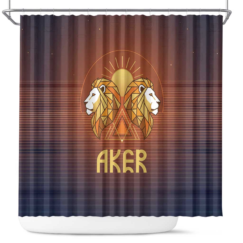 Aker Shower Curtain Ancient Egyptian Sunset Gradient, Twin Lion Guardians, and Solar Disc - African Pride