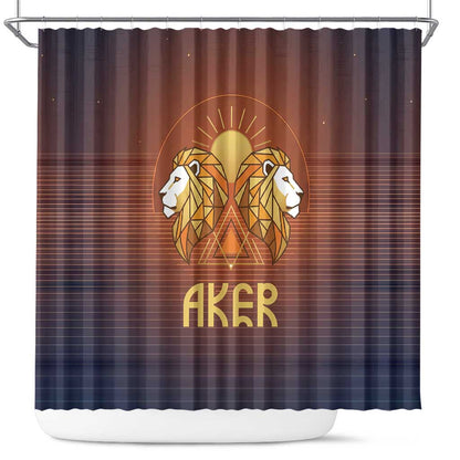 Aker Shower Curtain Ancient Egyptian Sunset Gradient, Twin Lion Guardians, and Solar Disc - African Pride