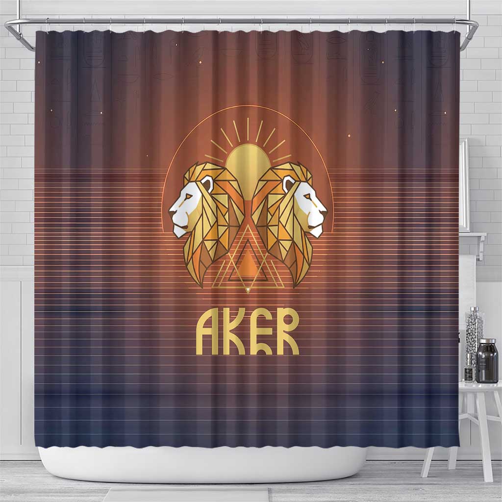Aker Shower Curtain Ancient Egyptian Sunset Gradient, Twin Lion Guardians, and Solar Disc - African Pride