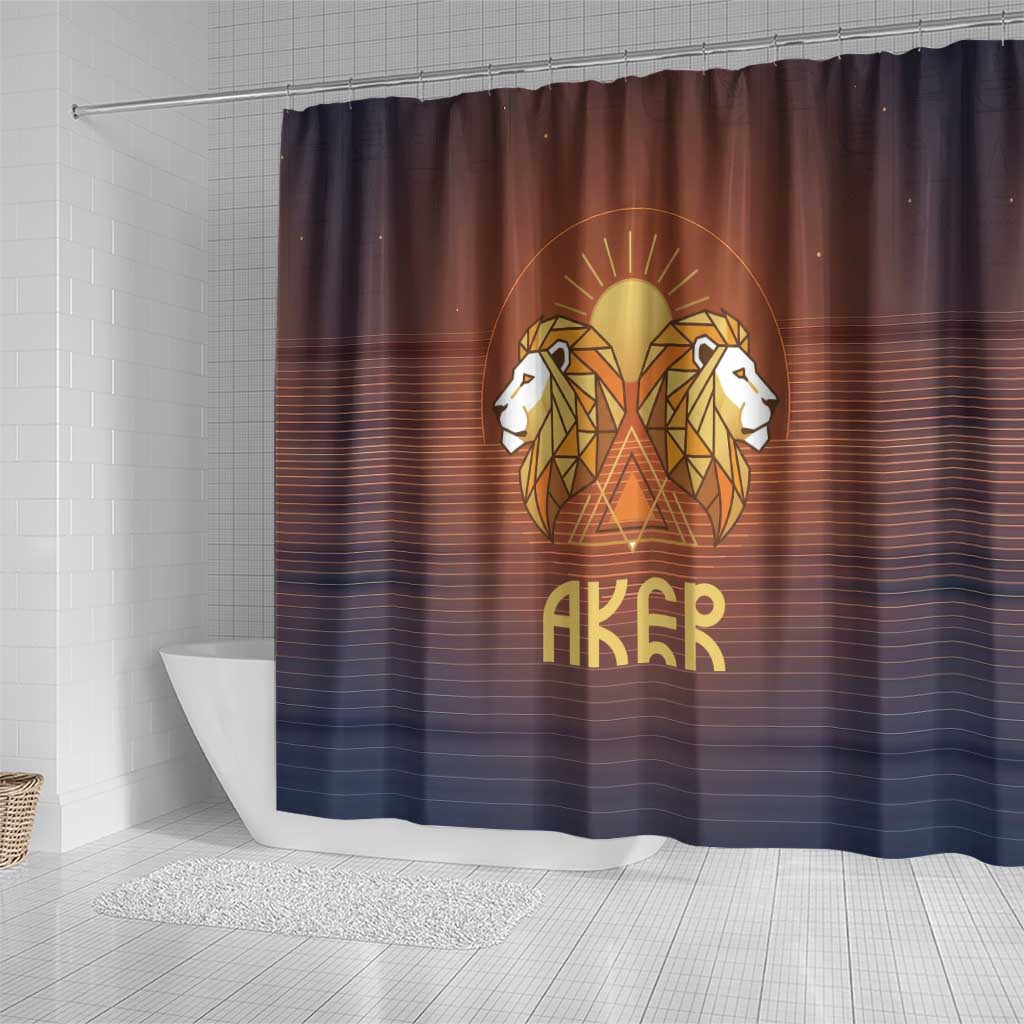 Aker Shower Curtain Ancient Egyptian Sunset Gradient, Twin Lion Guardians, and Solar Disc - African Pride