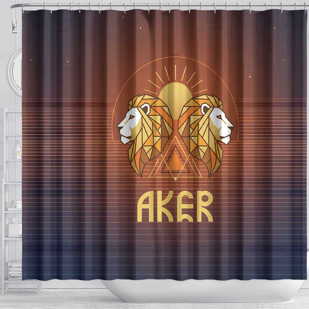 Aker Shower Curtain Ancient Egyptian Sunset Gradient, Twin Lion Guardians, and Solar Disc - African Pride