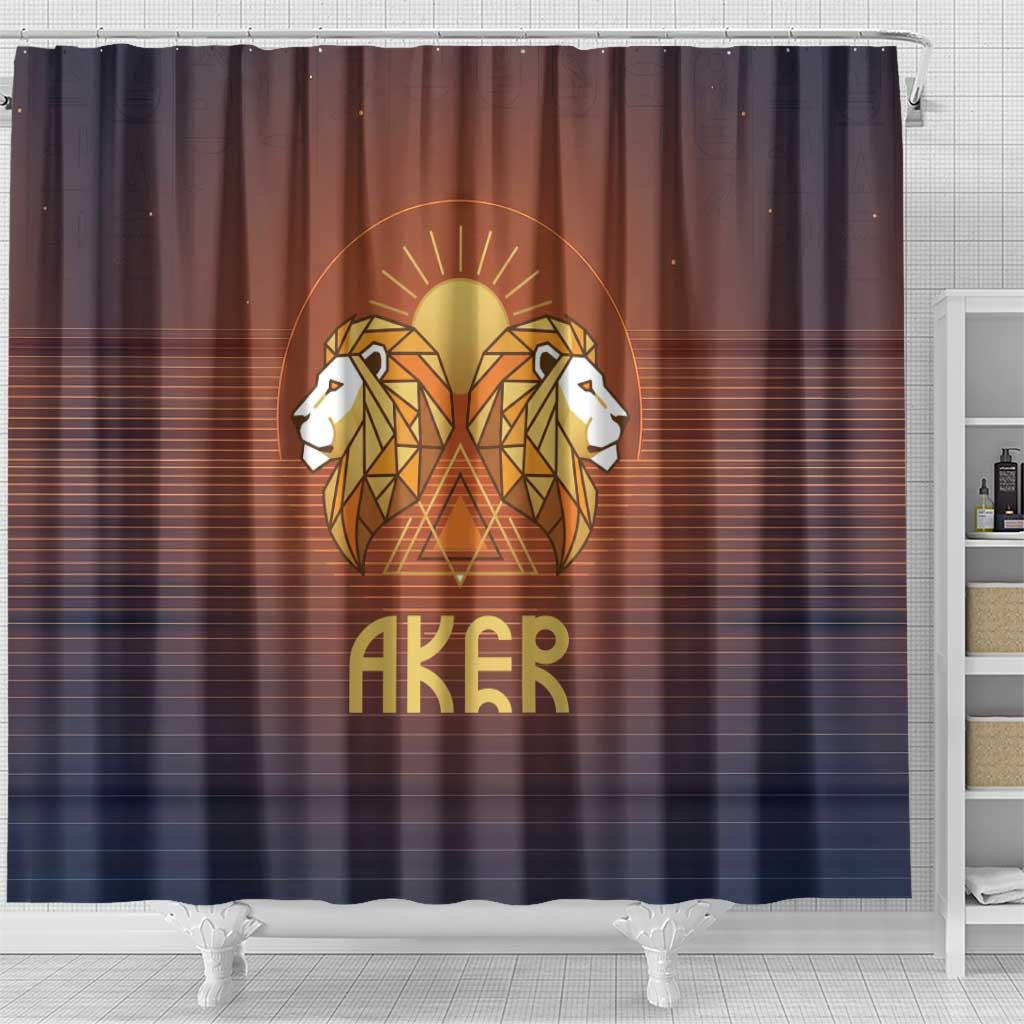 Aker Shower Curtain Ancient Egyptian Sunset Gradient, Twin Lion Guardians, and Solar Disc - African Pride