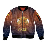 Aker Sleeve Zip Bomber Jacket Ancient Egyptian Sunset Gradient, Twin Lion Guardians, and Solar Disc - African Pride