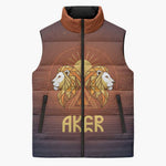 Aker Sleeveless Puffer Jacket Ancient Egyptian Sunset Gradient, Twin Lion Guardians, and Solar Disc - African Pride