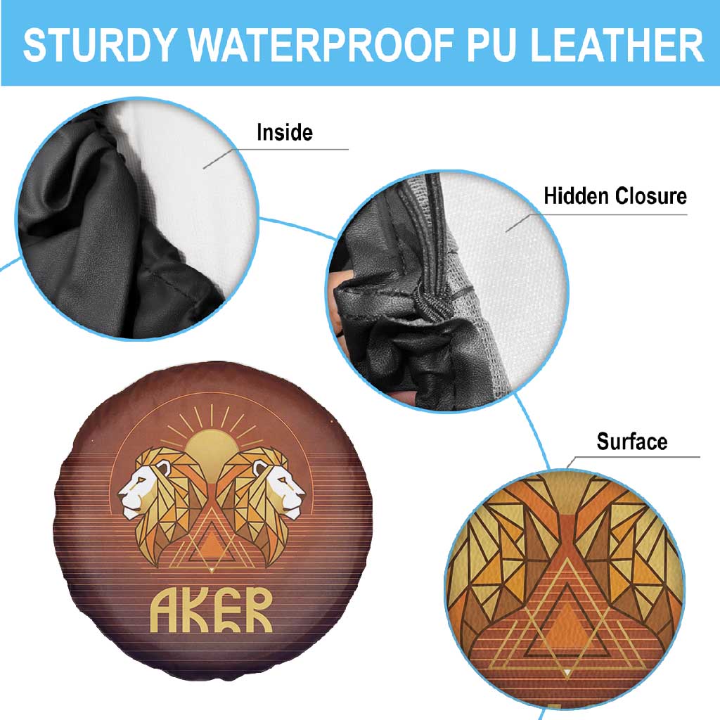 Aker Spare Tire Cover Ancient Egyptian Sunset Gradient, Twin Lion Guardians, and Solar Disc - African Pride