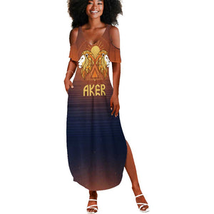 Aker Summer Maxi Dress Ancient Egyptian Sunset Gradient, Twin Lion Guardians, and Solar Disc - African Pride
