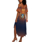 Aker Summer Maxi Dress Ancient Egyptian Sunset Gradient, Twin Lion Guardians, and Solar Disc - African Pride