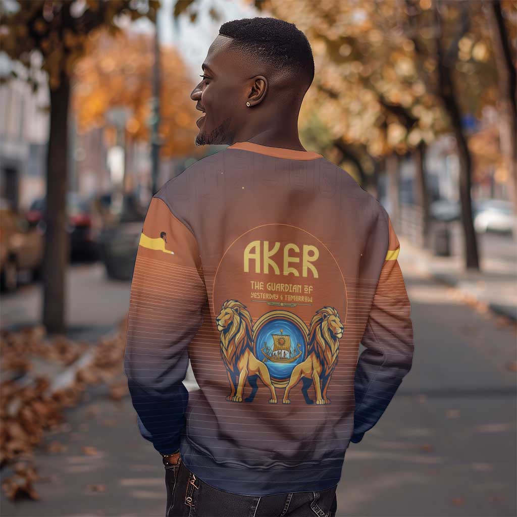 Aker Sweatshirt Ancient Egyptian Sunset Gradient, Twin Lion Guardians, and Solar Disc - African Pride