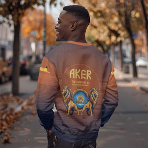 Aker Sweatshirt Ancient Egyptian Sunset Gradient, Twin Lion Guardians, and Solar Disc - African Pride