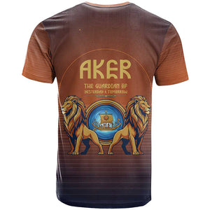 Aker T shirt Ancient Egyptian Sunset Gradient, Twin Lion Guardians, and Solar Disc - African Pride