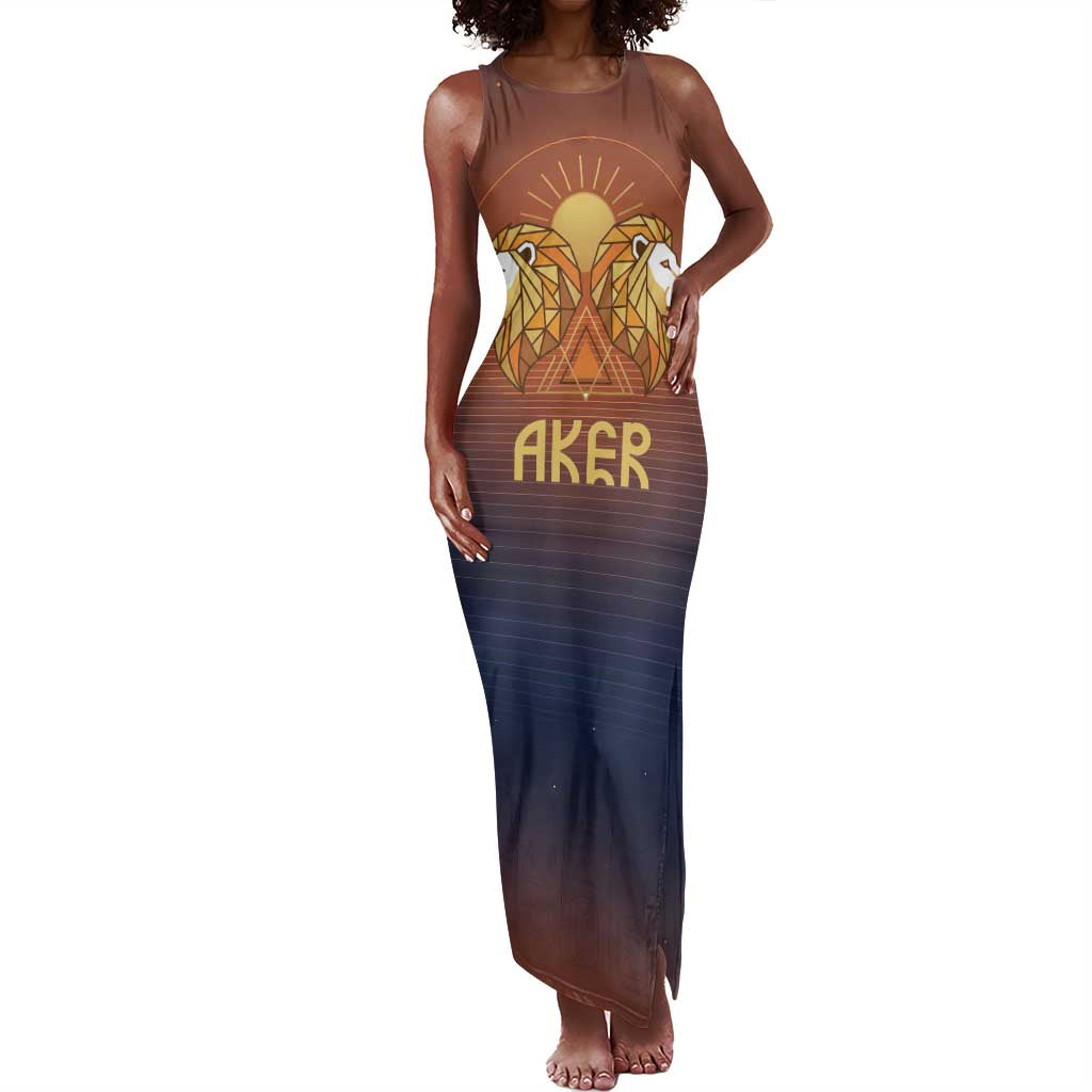 Aker Tank Maxi Dress Ancient Egyptian Sunset Gradient, Twin Lion Guardians, and Solar Disc - African Pride