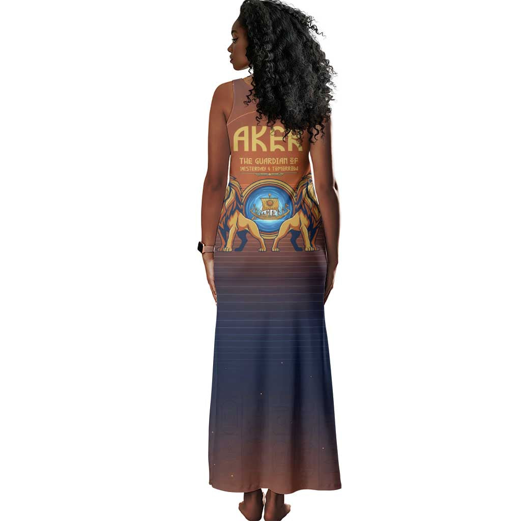 Aker Tank Maxi Dress Ancient Egyptian Sunset Gradient, Twin Lion Guardians, and Solar Disc - African Pride
