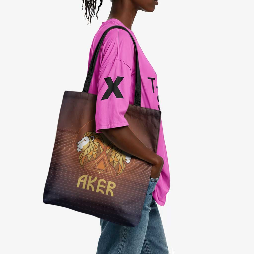Aker Tote Bag Ancient Egyptian Sunset Gradient, Twin Lion Guardians, and Solar Disc - African Pride