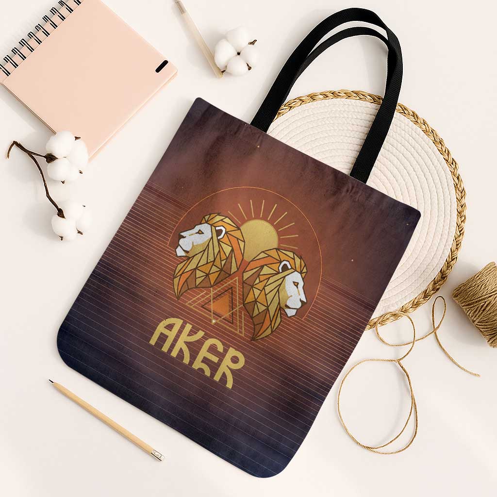 Aker Tote Bag Ancient Egyptian Sunset Gradient, Twin Lion Guardians, and Solar Disc - African Pride