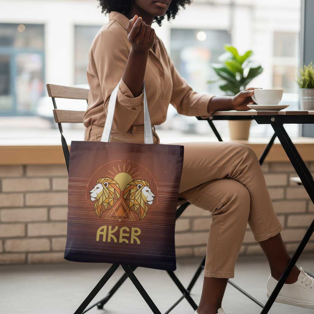 Aker Tote Bag Ancient Egyptian Sunset Gradient, Twin Lion Guardians, and Solar Disc - African Pride