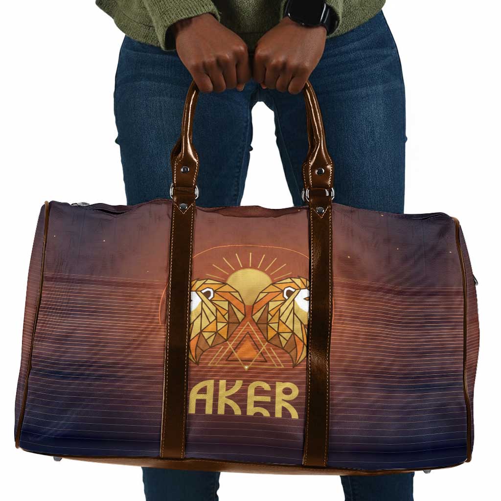 Aker Travel Bag Ancient Egyptian Sunset Gradient, Twin Lion Guardians, and Solar Disc - African Pride