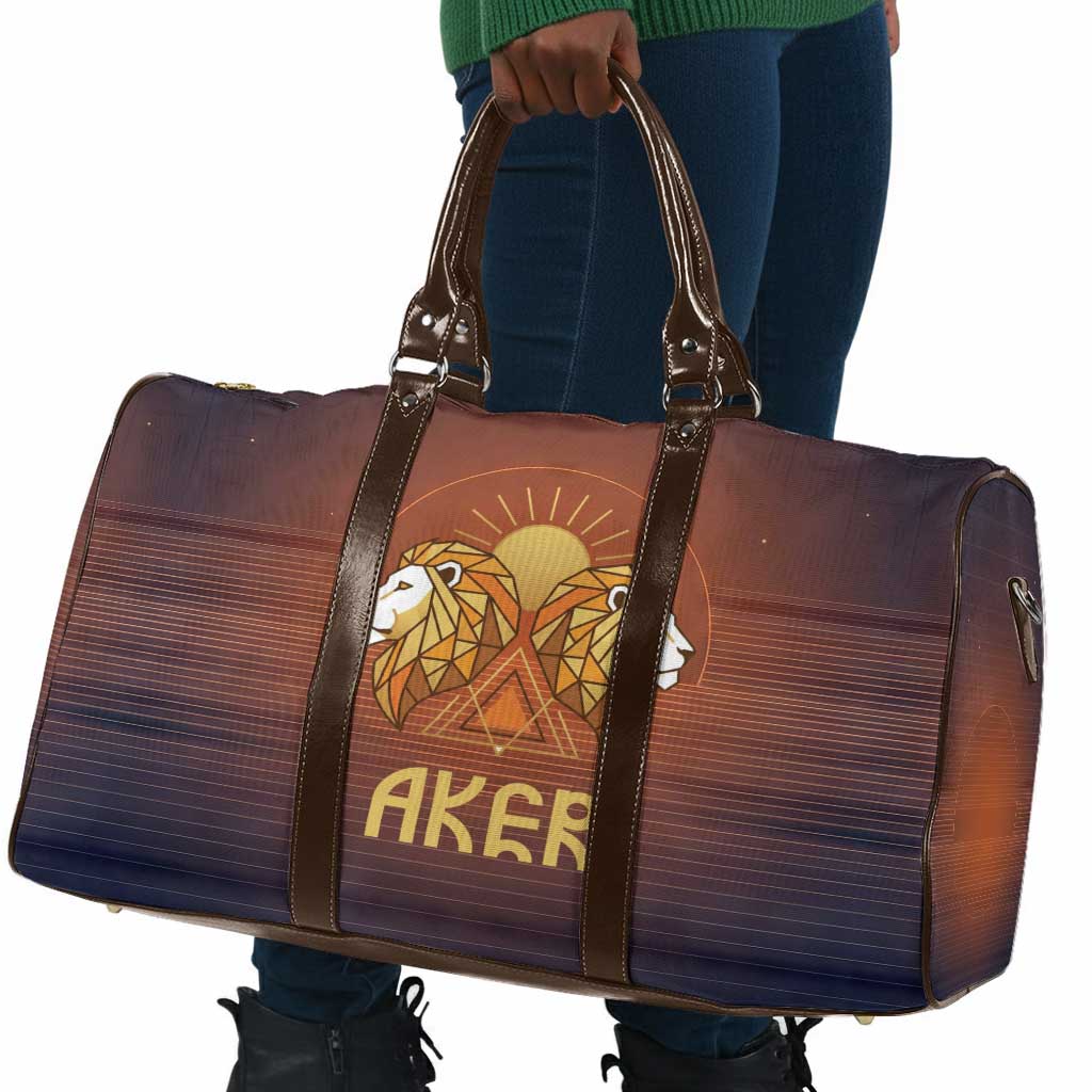 Aker Travel Bag Ancient Egyptian Sunset Gradient, Twin Lion Guardians, and Solar Disc - African Pride