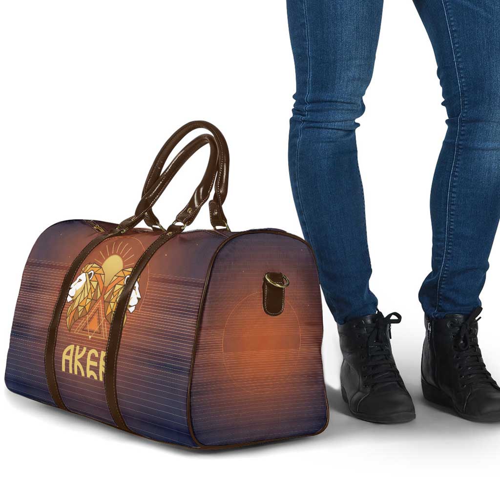 Aker Travel Bag Ancient Egyptian Sunset Gradient, Twin Lion Guardians, and Solar Disc - African Pride