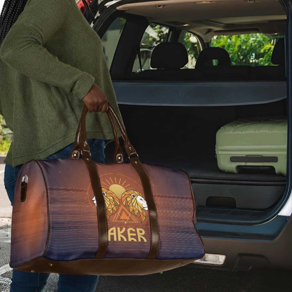 Aker Travel Bag Ancient Egyptian Sunset Gradient, Twin Lion Guardians, and Solar Disc - African Pride