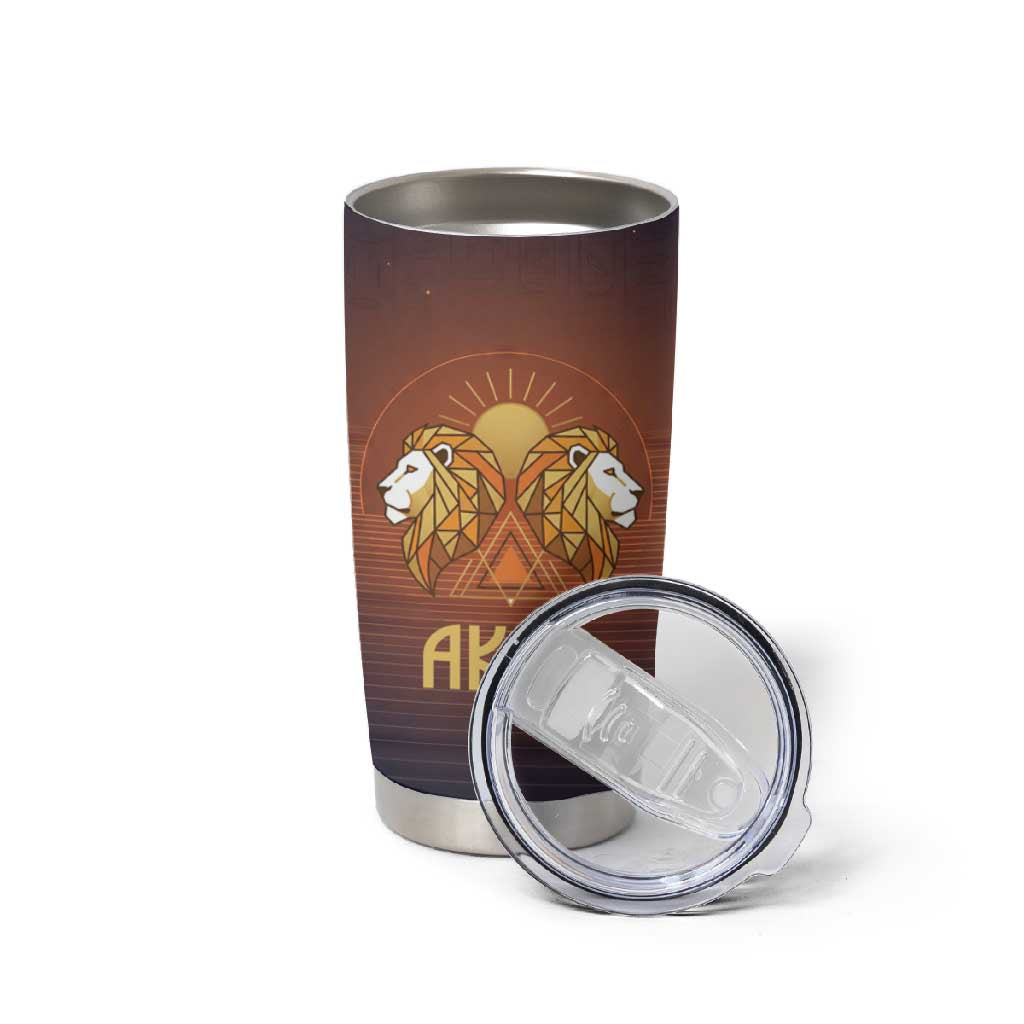 Aker Tumbler Cup Ancient Egyptian Sunset Gradient, Twin Lion Guardians, and Solar Disc - African Pride