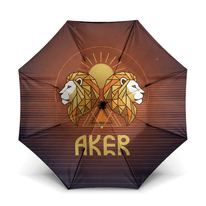 Aker Umbrella Ancient Egyptian Sunset Gradient, Twin Lion Guardians, and Solar Disc - African Pride