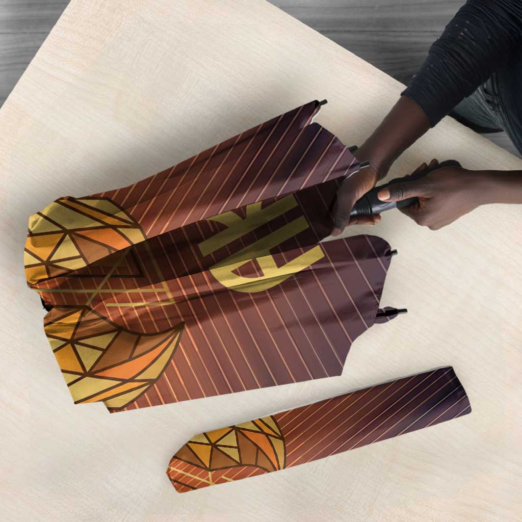 Aker Umbrella Ancient Egyptian Sunset Gradient, Twin Lion Guardians, and Solar Disc - African Pride