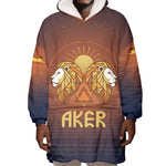 Aker Wearable Blanket Hoodie Ancient Egyptian Sunset Gradient, Twin Lion Guardians, and Solar Disc - African Pride