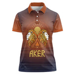 Aker Women Polo Shirt Ancient Egyptian Sunset Gradient, Twin Lion Guardians, and Solar Disc - African Pride
