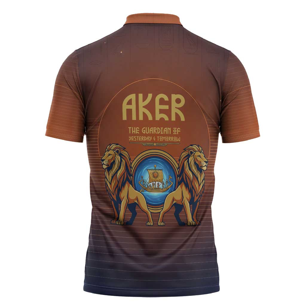 Aker Zipper Polo Shirt Ancient Egyptian Sunset Gradient, Twin Lion Guardians, and Solar Disc - African Pride