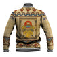Aker Ancient Egyptian Baseball Jacket with Hieroglyphic Pattern, Pyramid Symbol, and Twin Lion Guardians Motif - African Pride