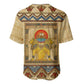 Aker Ancient Egyptian Baseball Jersey with Hieroglyphic Pattern, Pyramid Symbol, and Twin Lion Guardians Motif - African Pride