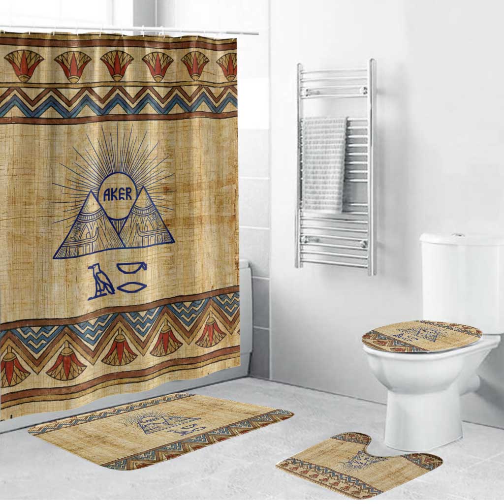 Aker Ancient Egyptian Bathroom Set with Hieroglyphic Pattern, Pyramid Symbol, and Twin Lion Guardians Motif - African Pride