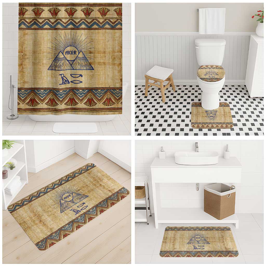 Aker Ancient Egyptian Bathroom Set with Hieroglyphic Pattern, Pyramid Symbol, and Twin Lion Guardians Motif - African Pride