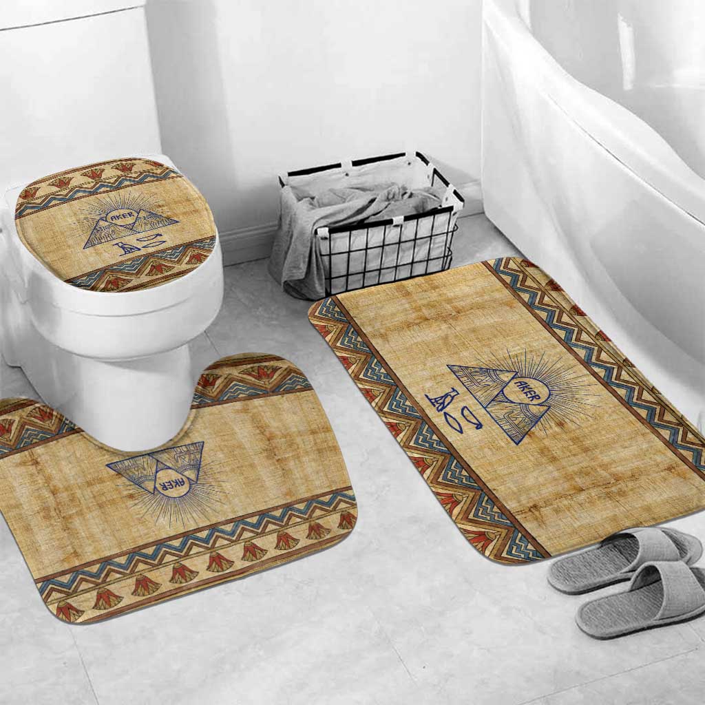 Aker Ancient Egyptian Bathroom Set with Hieroglyphic Pattern, Pyramid Symbol, and Twin Lion Guardians Motif - African Pride