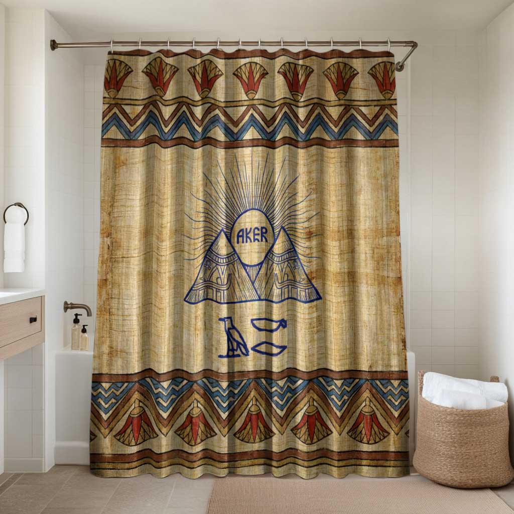 Aker Ancient Egyptian Bathroom Set with Hieroglyphic Pattern, Pyramid Symbol, and Twin Lion Guardians Motif - African Pride