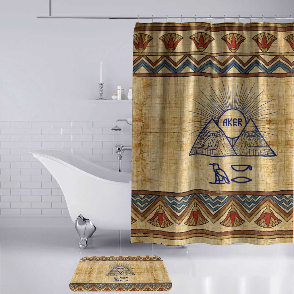 Aker Ancient Egyptian Bathroom Set with Hieroglyphic Pattern, Pyramid Symbol, and Twin Lion Guardians Motif - African Pride