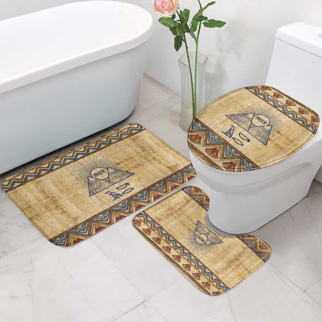 Aker Ancient Egyptian Bathroom Set with Hieroglyphic Pattern, Pyramid Symbol, and Twin Lion Guardians Motif - African Pride