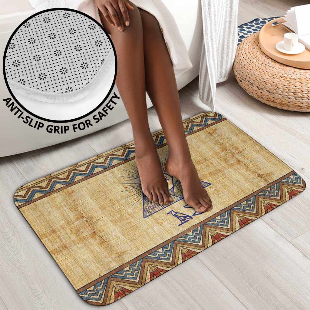 Aker Ancient Egyptian Bathroom Set with Hieroglyphic Pattern, Pyramid Symbol, and Twin Lion Guardians Motif - African Pride