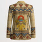 Aker Ancient Egyptian Blazer with Hieroglyphic Pattern, Pyramid Symbol, and Twin Lion Guardians Motif - African Pride